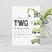 Bouwvrachtwagen Voertuigen Jongens 2e Verjaardag Kaart (Staand voorkant)