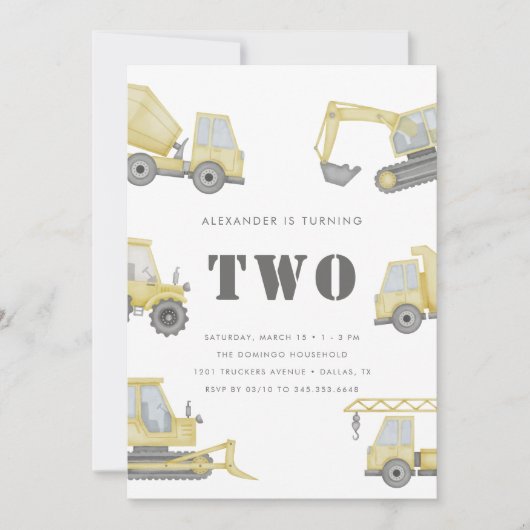 Bouwvrachtwagen Voertuigen Jongens 2e Verjaardag Kaart (Voorkant)