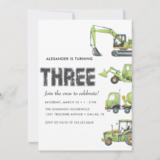 Bouwvrachtwagen Voertuigen Jongens 3e Verjaardag Kaart (Voorkant)