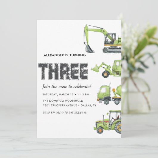 Bouwvrachtwagen Voertuigen Jongens 3e Verjaardag Kaart (Staand voorkant)