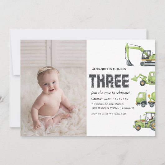 Bouwvrachtwagen Voertuigen Jongens 3e Verjaardag Kaart (Voorkant)