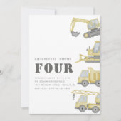 Bouwvrachtwagen Voertuigen Jongens 4e Verjaardag Kaart (Voorkant)