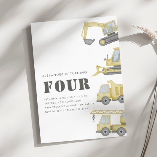 Bouwvrachtwagen Voertuigen Jongens 4e Verjaardag Kaart
