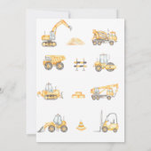 Bouwvrachtwagens 1e verjaardagsfeestje kaart (Achterkant)