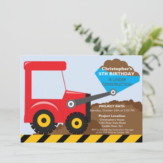 Bouwvrachtwagens Birthday Party for boys Kaart (Staand voorkant)