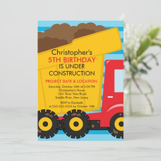 Bouwvrachtwagens Birthday Party for boys Kaart (Staand voorkant)