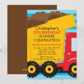 Bouwvrachtwagens Birthday Party for boys Kaart (Voorkant / Achterkant)