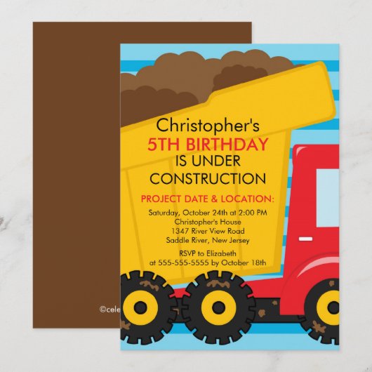 Bouwvrachtwagens Birthday Party for boys Kaart (Voorkant / Achterkant)