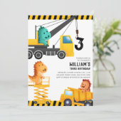 Bouwvrachtwagens Dinosaurussen Verjaardagsfeest Kaart (Staand voorkant)