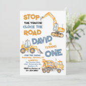 Bouwvrachtwagens Eerste Verjaardagsfeest Kaart (Staand voorkant)