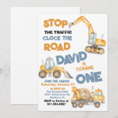 Bouwvrachtwagens Eerste Verjaardagsfeest Kaart (Voorkant / Achterkant)