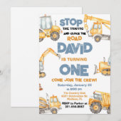 Bouwvrachtwagens Eerste Verjaardagsfeest Kaart (Voorkant / Achterkant)