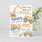 Bouwvrachtwagens Eerste Verjaardagsfeest Kaart (Staand voorkant)