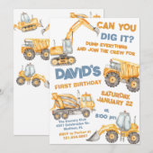 Bouwvrachtwagens Eerste Verjaardagsfeest Kaart (Voorkant / Achterkant)