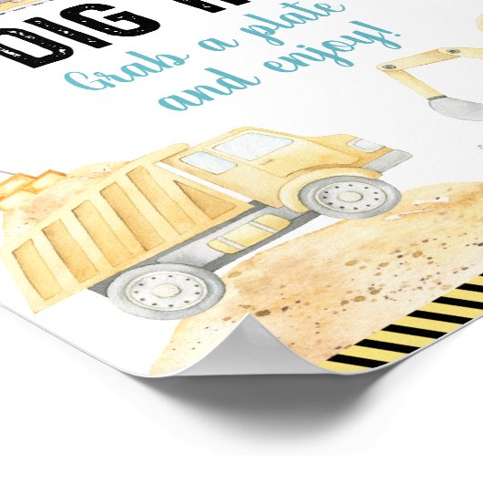 Bouwvrachtwagens Graaf in Verjaardag Voedsel Teken Poster (Hoek)