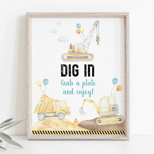 Bouwvrachtwagens Graaf in Verjaardag Voedsel Teken Poster