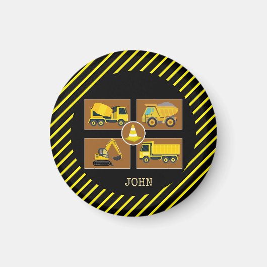 Bouwvrachtwagens | Kids Verjaardagsfeestdecor Magneet (Voorkant)