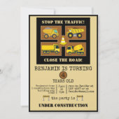 Bouwvrachtwagens | Kind Verjaardagsfeestdecor Kaart (Voorkant)