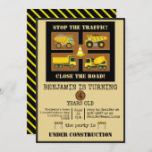 Bouwvrachtwagens | Kind Verjaardagsfeestdecor Kaart (Voorkant / Achterkant)