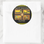 Bouwvrachtwagens | Kinderen Verjaardagsfeestvierka Ronde Sticker (Tas)