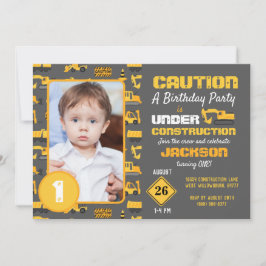 Bouwvrachtwagens Patroon Verjaardag Foto Grijs Kaart