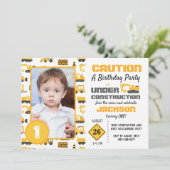 Bouwvrachtwagens Patroon Verjaardagsfoto Kaart (Staand voorkant)