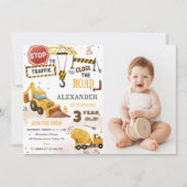 Bouwvrachtwagens thema 3e verjaardag Party Foto Kaart (Voorkant)