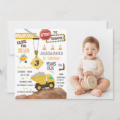 Bouwvrachtwagens thema 3e verjaardag Party Foto Kaart (Voorkant)