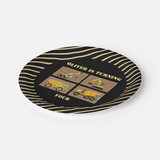 Bouwvrachtwagens | Thema Kinderen Verjaardag Papieren Bordje (Gekanteld)