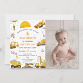 Bouwvrachtwagens Thema Verjaardagsfeestfoto Kaart (Voorkant)