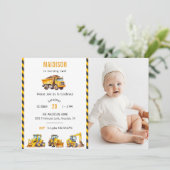 Bouwvrachtwagens Thema Verjaardagsfeestfoto Kaart (Staand voorkant)