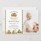 Bouwvrachtwagens Thema Verjaardagsfeestfoto Kaart (Voorkant)