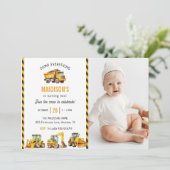 Bouwvrachtwagens Thema Verjaardagsfeestfoto Kaart (Staand voorkant)