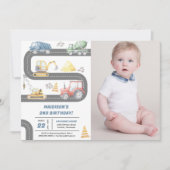 Bouwvrachtwagens Thema Verjaardagsfeestfoto Kaart (Voorkant)