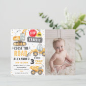 Bouwvrachtwagens Thema Verjaardagsfeestfoto Kaart (Staand voorkant)