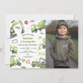 Bouwvrachtwagens Thema Verjaardagsfeestfoto Kaart (Voorkant)