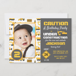 Bouwvrachtwagens Verjaardag Foto uitnodiging