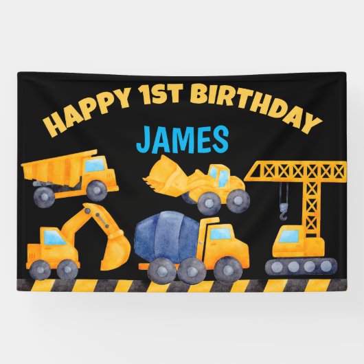 Bouwvrachtwagens, verjaardagsbanner spandoek (Horizontaal)