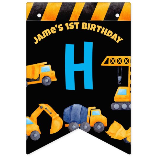 Bouwvrachtwagens, verjaardagsbanner vlaggetjes (Tweede vlag)