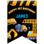 Bouwvrachtwagens, verjaardagsbanner vlaggetjes (Eerste vlag)