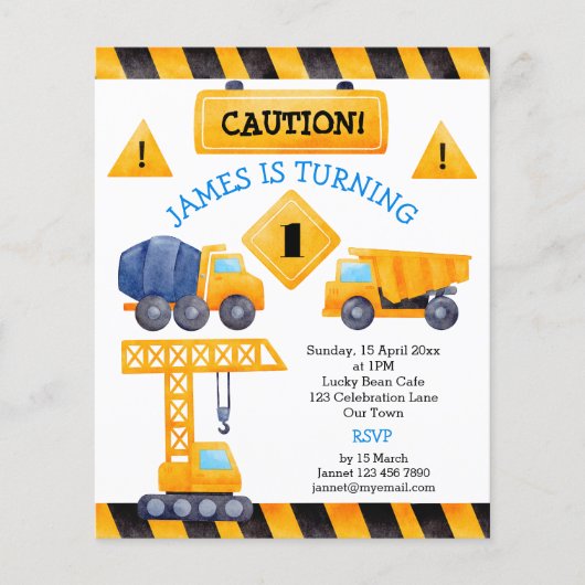 Bouwvrachtwagens - verjaardagsdagsdagsuitnodiging (Voorkant)