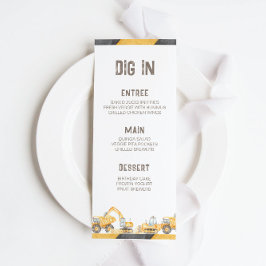 Bouwvrachtwagens Verjaardagsfeest Menu
