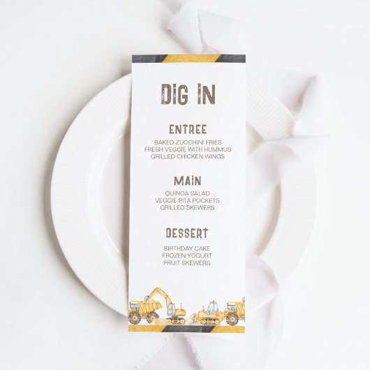 Bouwvrachtwagens Verjaardagsfeest Menu