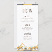 Bouwvrachtwagens Verjaardagsfeest Menu (Voorkant)