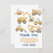 Bouwvrachtwagens Verjaardagsfeestje Classic Bedankkaart (Voorkant / Achterkant)