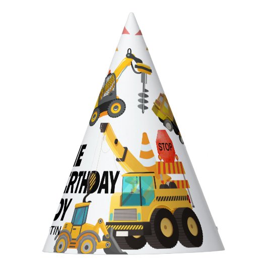 Bouwvrachtwagens | Verjaardagsfeestje voor kindere Feesthoedjes (Voorkant)