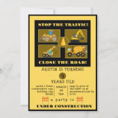 Bouwvrachtwagens | Verjaardagsfeestje voor kindere Save The Date (Voorkant)