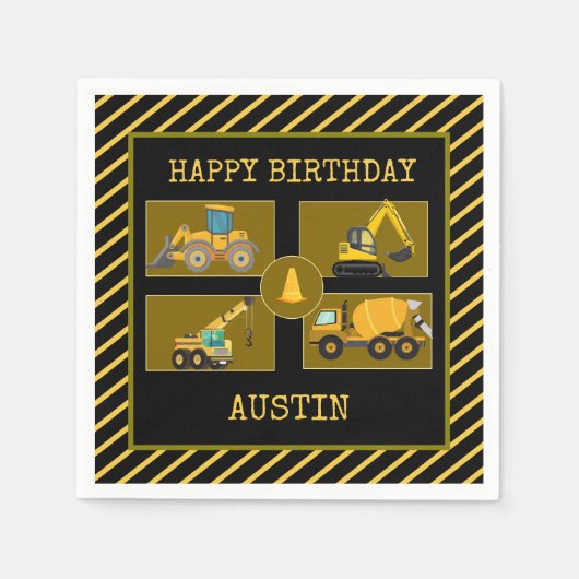 Bouwvrachtwagens | Verjaardagsfeestje voor kindere Servet (Voorkant)