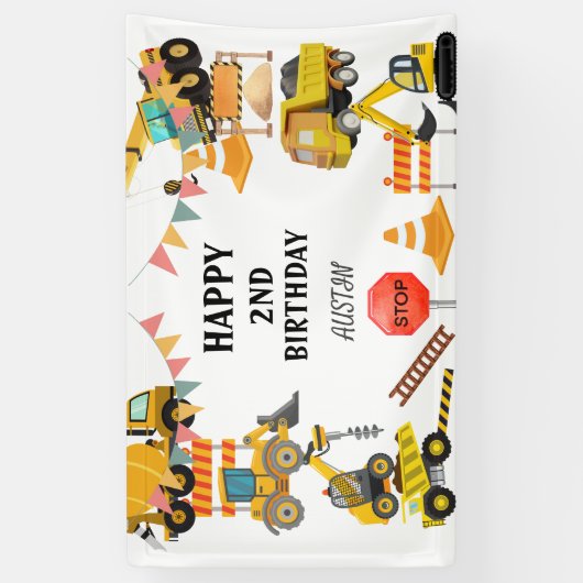 Bouwvrachtwagens | Verjaardagsfeestje voor kindere Spandoek (Verticaal)