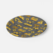 Bouwvrachtwagens Verjaardagspartij Patroon Grijs Papieren Bordje (Gekanteld)